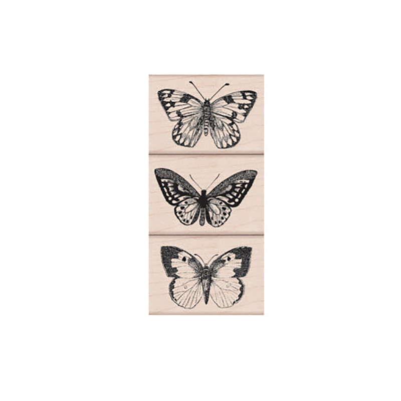 Three Artistic Butterflies Wood Stamp Set, 3 Stamps