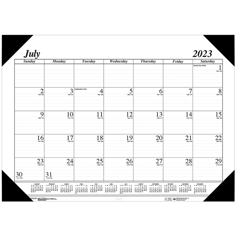 Monthly Academic Calendar Economy Desk Pad, 14 Months (Jul-Aug), 22'' x 17'', Black