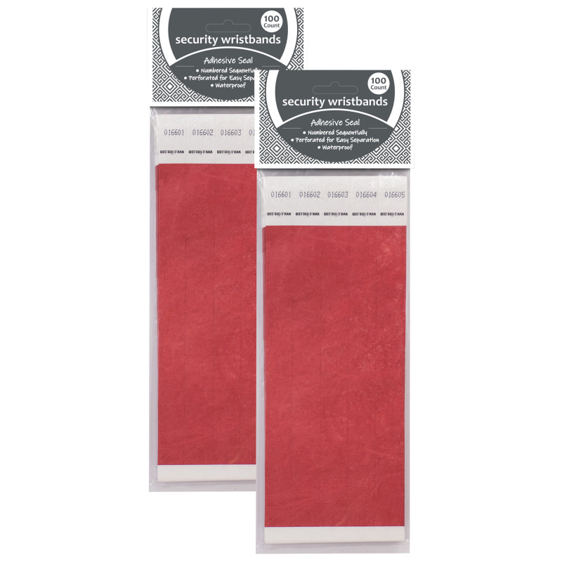 DuPont Tyvek Security Wristbands, Red, 100 Per Pack, 2 Packs