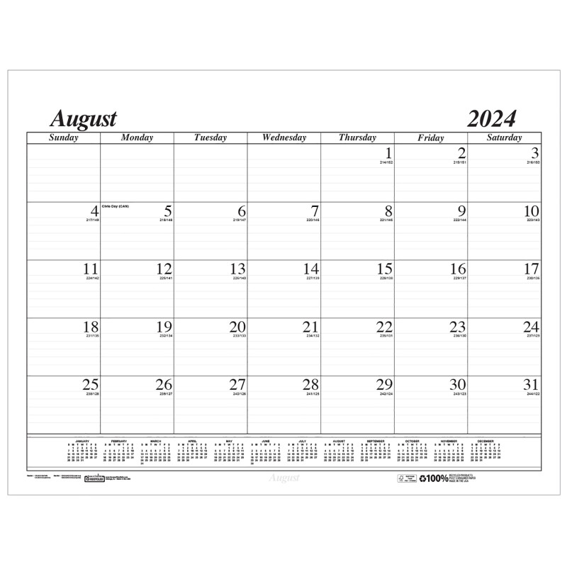 Monthly Academic Calendar Economy Desk Pad, 17 Months (Aug-Dec), 22'' x 17''