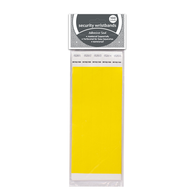 DuPont Tyvek Security Wristbands, Yellow, Pack of 100