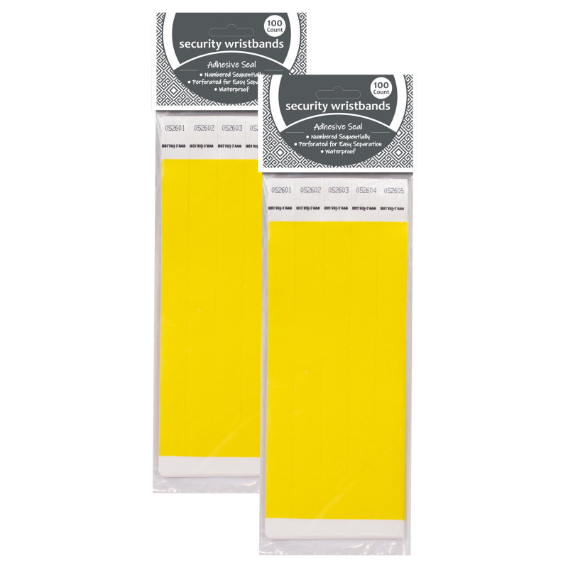 DuPont Tyvek Security Wristbands, Yellow, 100 Per Pack, 2 Packs