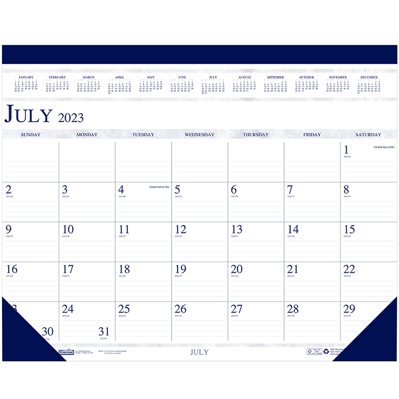 Monthly Academic Calendar Classic Desk Pad, 14 Months (Jul-Aug), 22'' x 17''