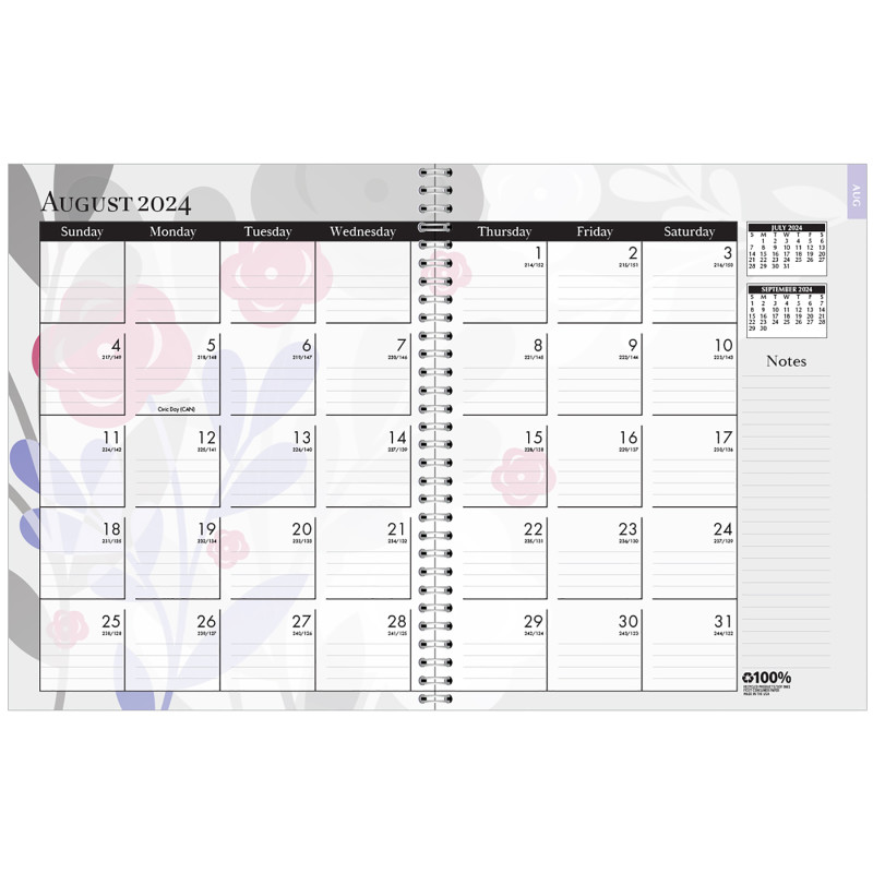Monthly and Weekly Academic Calendar Planner, Wild Flower, July-August, 7'' x 9''