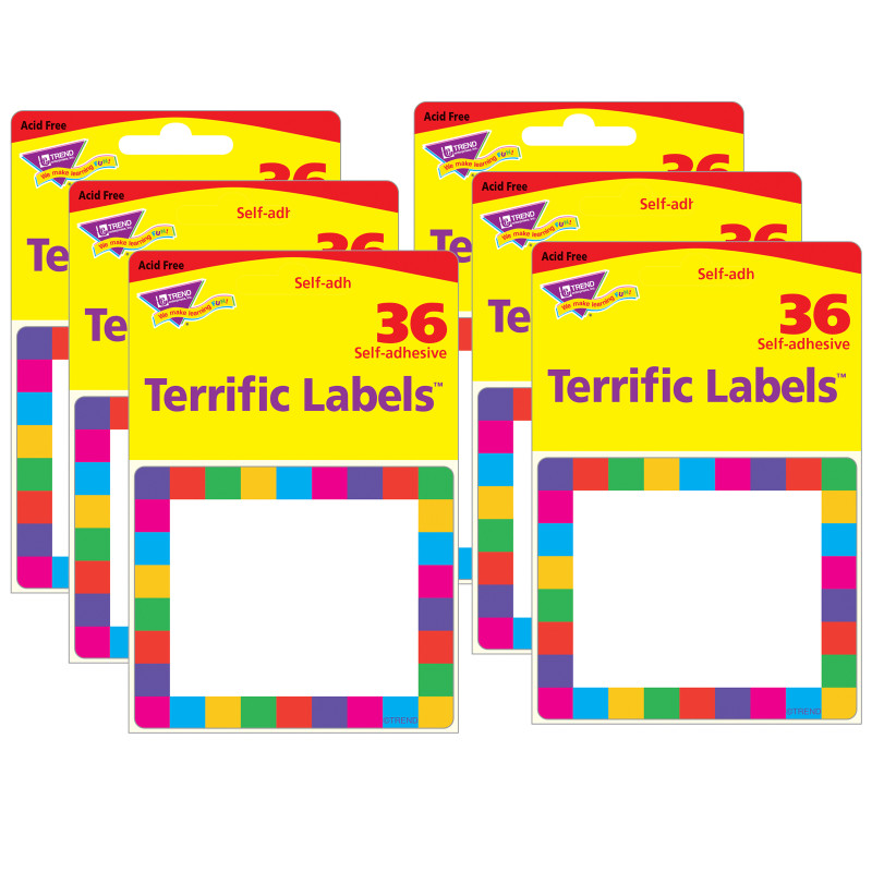 Rainbow Plaid Terrific Labels, 36 Per Pack, 6 Packs