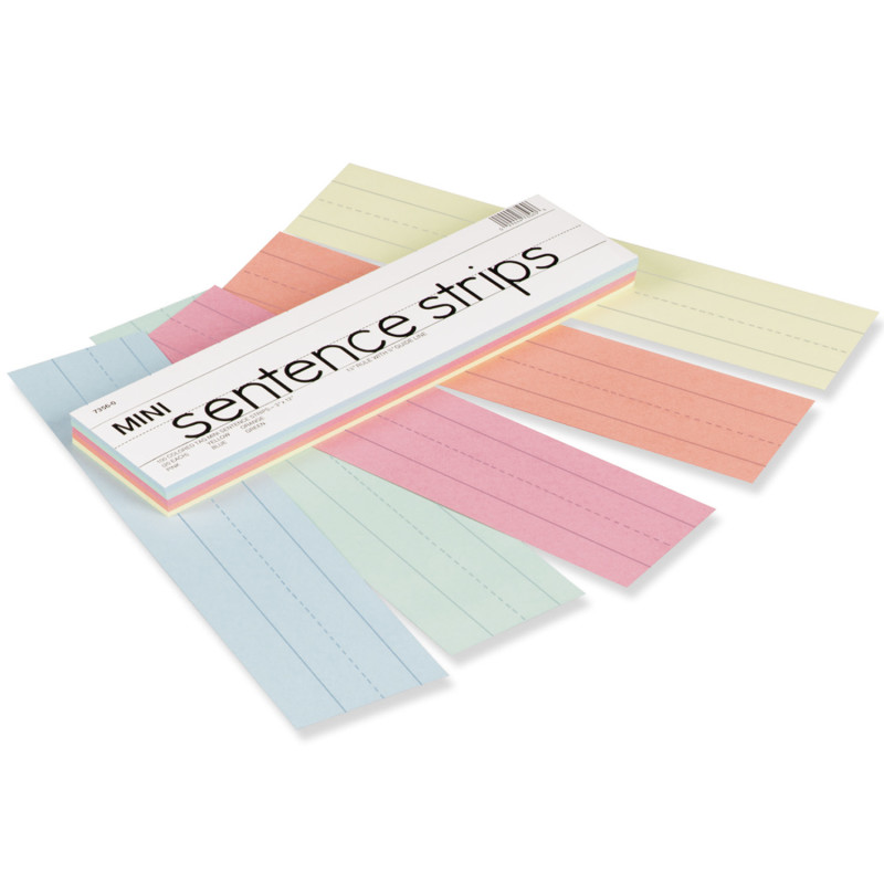 Mini Sentence Strips, 5 Assorted Colors, 1-1/2'' x 3/4'' Ruled, 3'' x 12'', 100 Strips