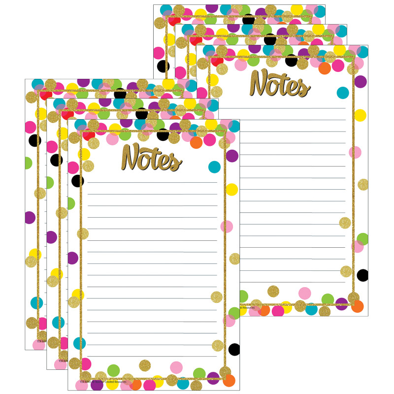 Confetti Notepad, 5'' x 8'', 50 Sheets Per Pad, Pack of 6