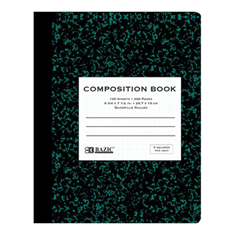 Premium Composition Book, 5-1'' Quad-Ruled, Marble, 100 Sheets