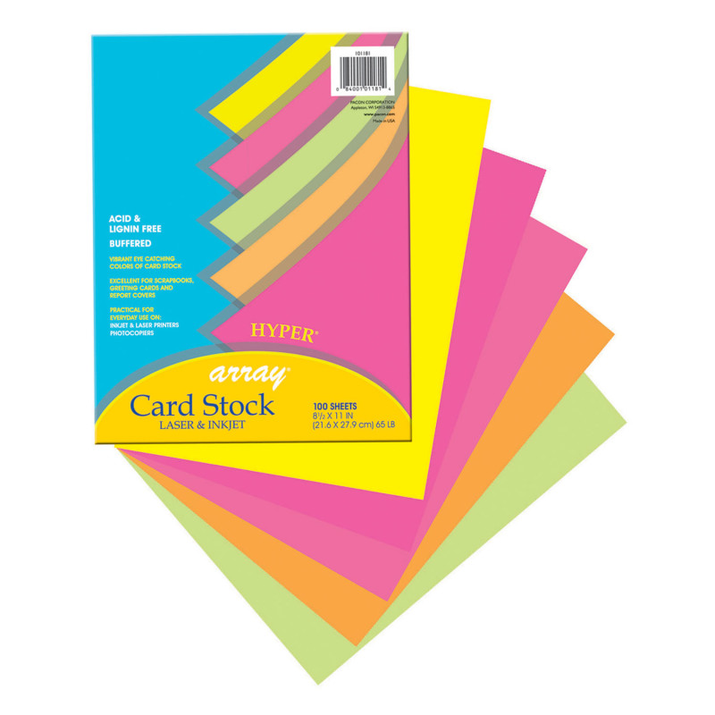 Hyper Card Stock, 5 Assorted Colors, 8-1/2'' x 11'', 100 Sheets