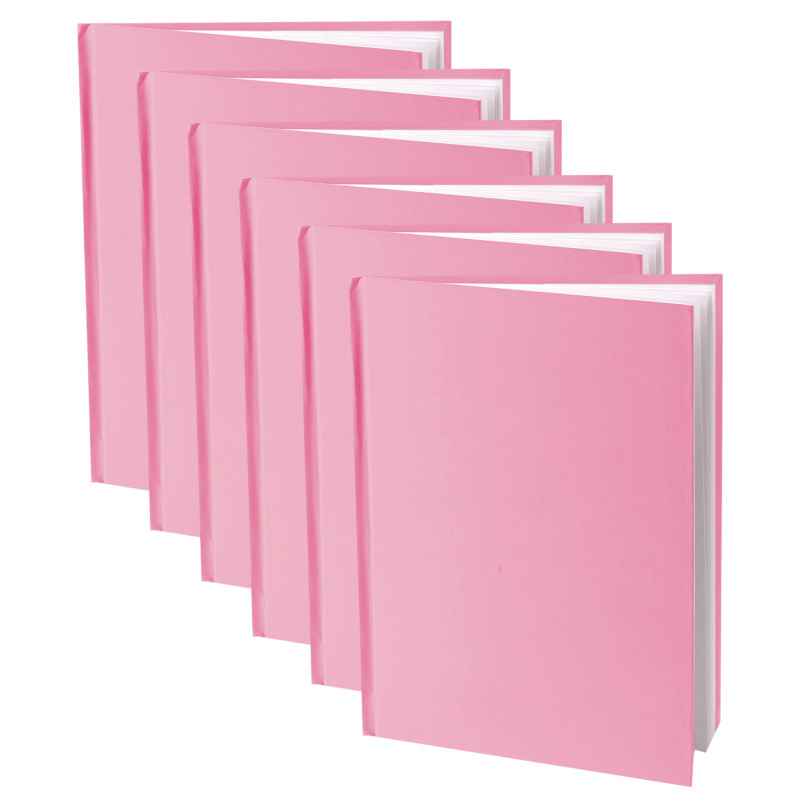 Pink Hardcover Blank Book, White Pages, 11''H x 8-1/2''W Portrait, 14 Sheets/28 Pages, Pack of 6
