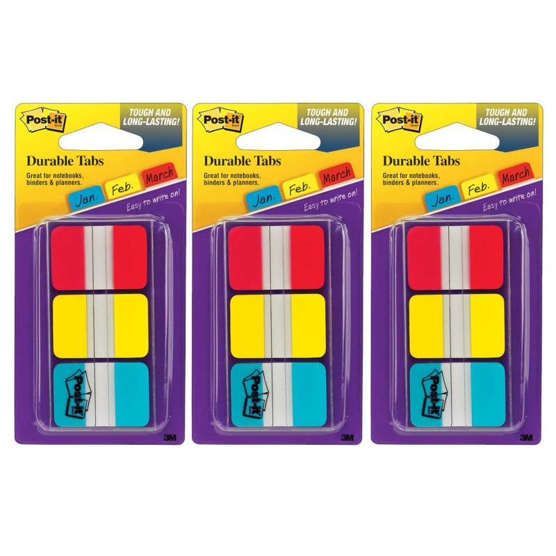 Tabs, 1'' Solid, Red, Yellow, Blue, 66 Tabs & Dispenser Per Pack, 3 Packs