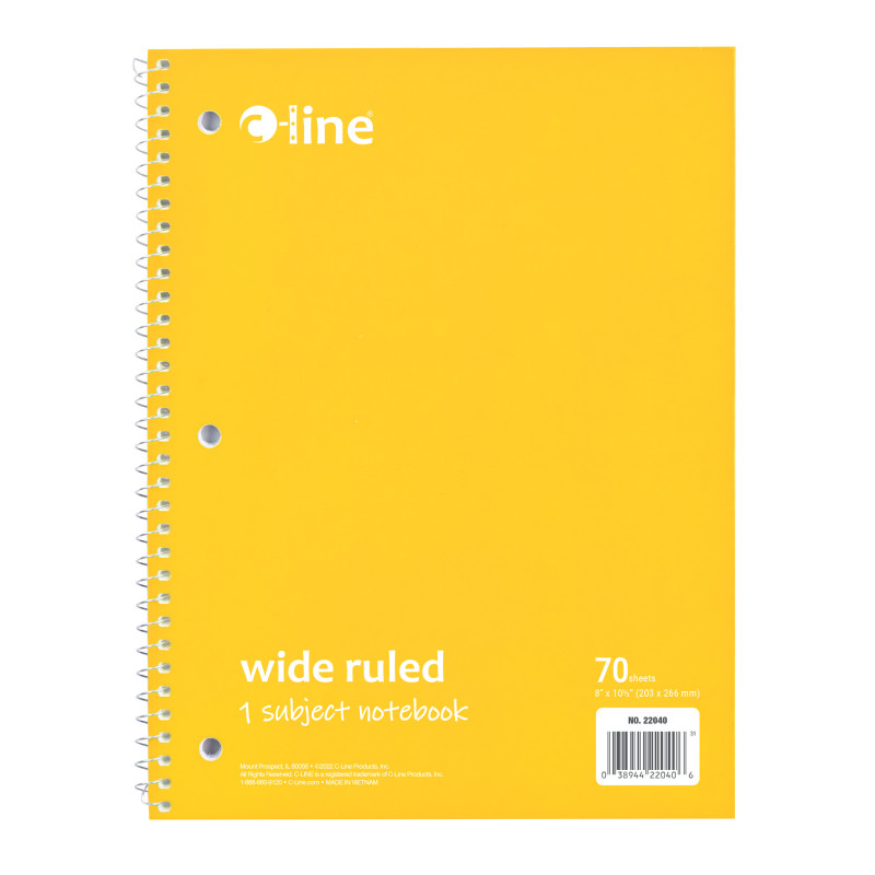 1-Subject Notebook, 70 Page, Wide Ruled, Yellow