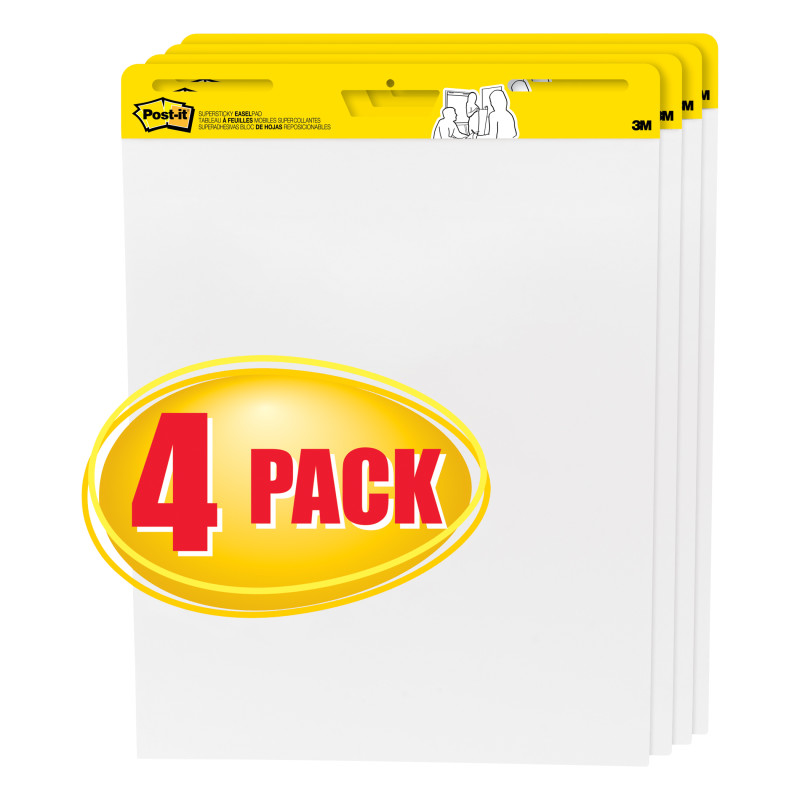 Easel Pad, 25'' x 30'', Self Stick Sheets, 30 Sheets/Pad, Pack of 4