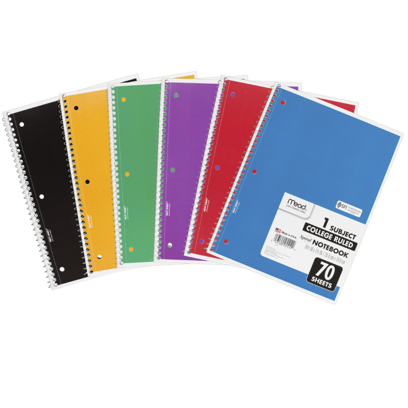 Spiral Notebook, College Ruled, .5'' x 1.5'' 70 Sheets, 1 Subject