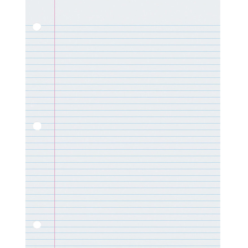 Composition Paper, White, 3-Hole Punched, Red Margin, 9/32'' Ruled, 8-1/2'' x 11'', 500 Sheets