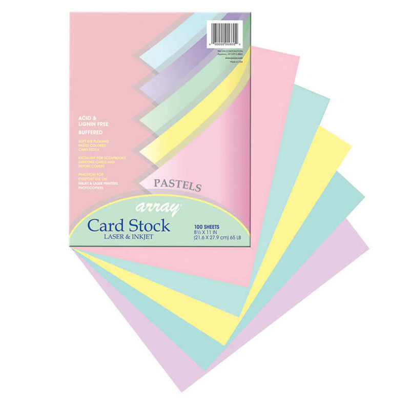 Pastel Card Stock, 5 Assorted Colors, 8-1/2'' x 11'', 100 Sheets