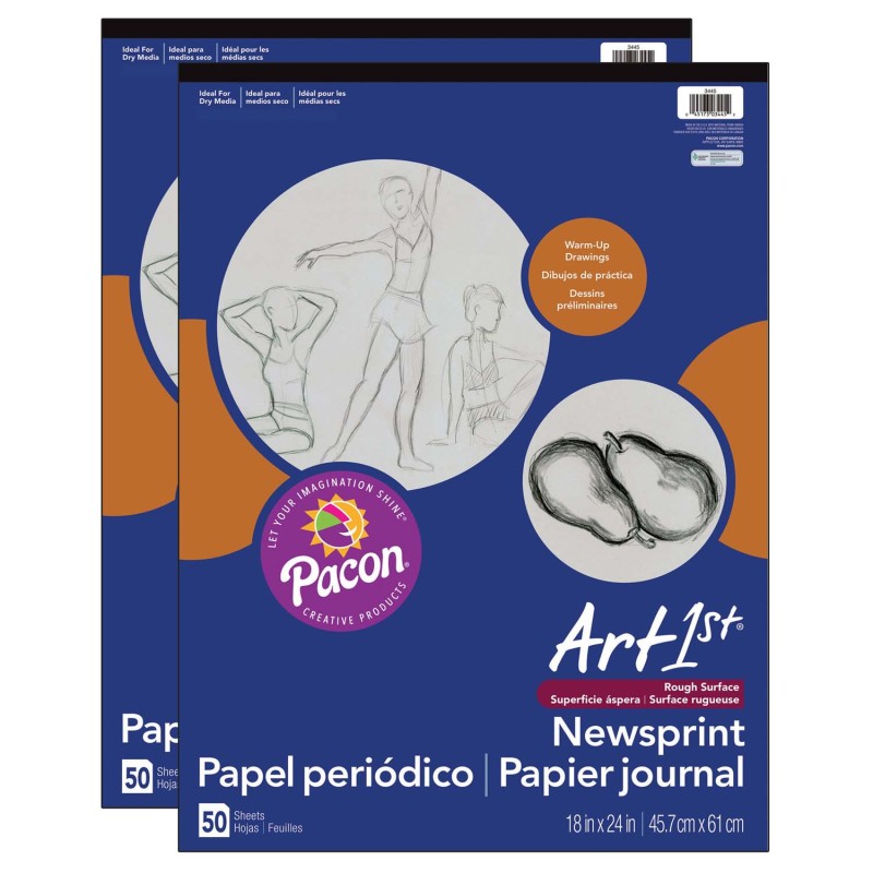 Newsprint Pad, White, 18'' x 24'', 50 Sheets, Pack of 2