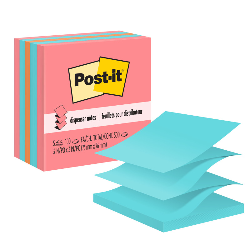 Pop-up Notes, 3'' x 3'', Assorted, 100 Sheets/Pad, 5 Pads
