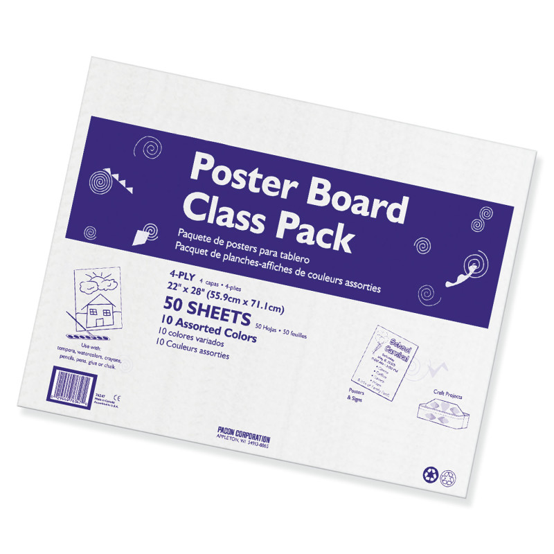 Poster Board Class Pack, 10 Assorted Colors, 22'' x 28'', 50 Sheets