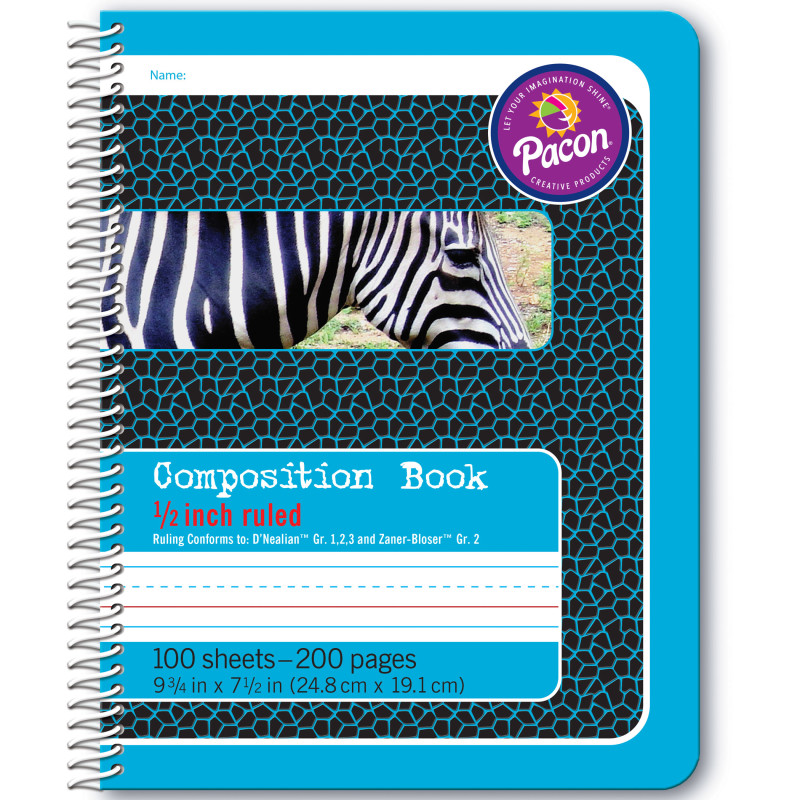 Primary Composition Book, Spiral Bound, D'Nealian/Zaner-Bloser, 1/2'' x 1/4'' x 1/4'' Ruled, 9-3/4'' x 7-1/2'', 100 Sheets
