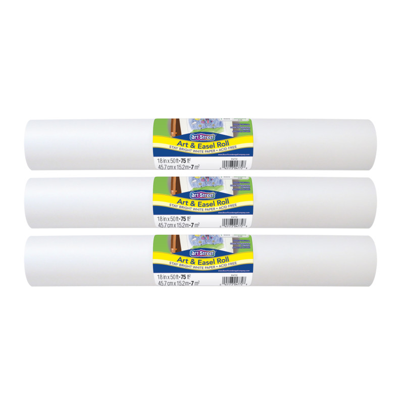 Art & Easel Roll, White, 18'' x 50', 3 Rolls
