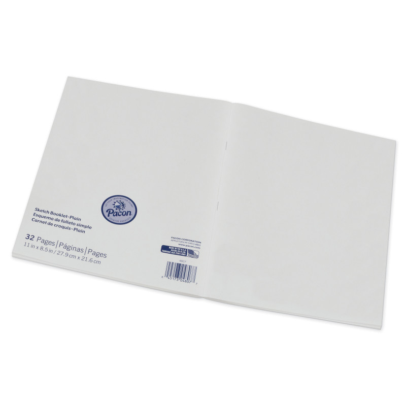 Beginner Sketch Booklet, Plain, 11'' x 8-1/2'', 16 Sheets / 32 Pages