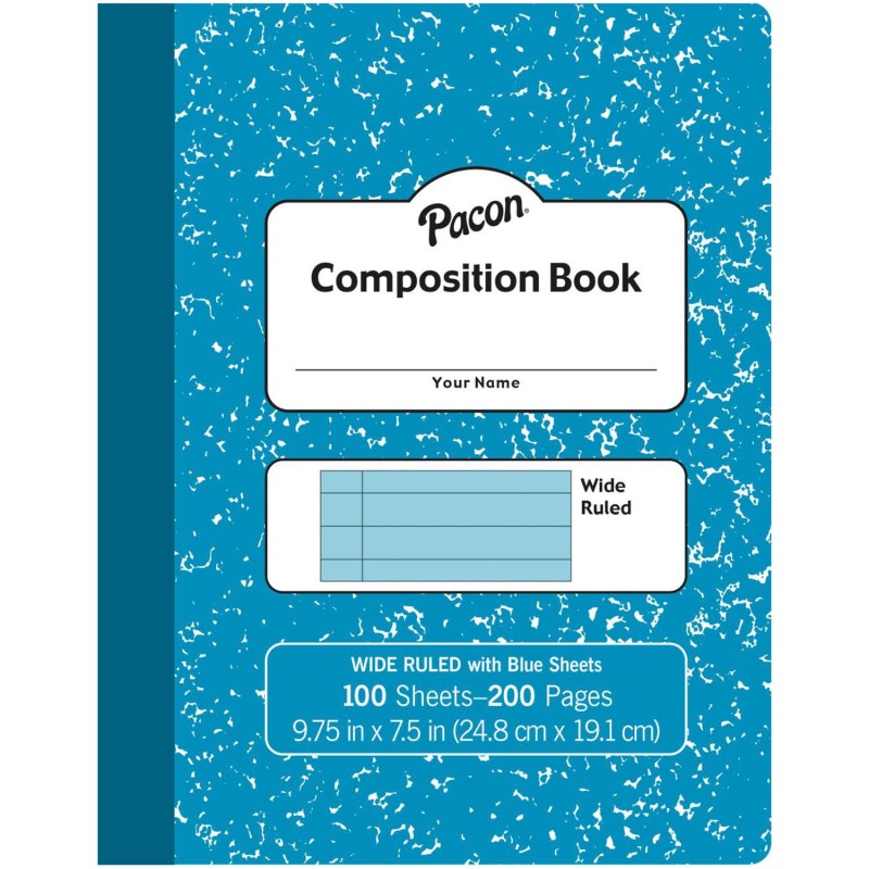 Pastel Composition Book, Blue Marble Cover, Light Blue Sheets, 3/8'' Ruled, 9-3/4'' x 7-1/2'', 100 Sheets