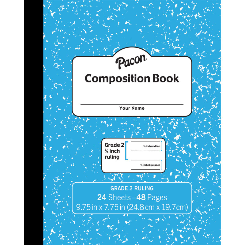 Composition Book, Grade 2, Blue Marble, 3/4'' x 3/8'' x 3/8'' Ruled, 9-3/4'' x 7-3/4'', 24 Sheets