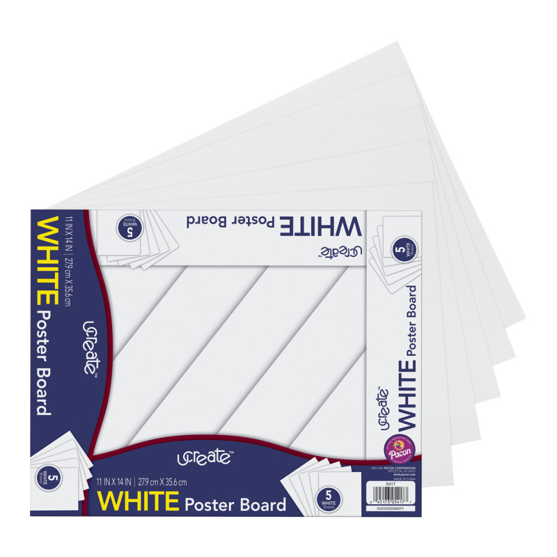 Poster Board, White, 11'' x 14'', 5 Sheets
