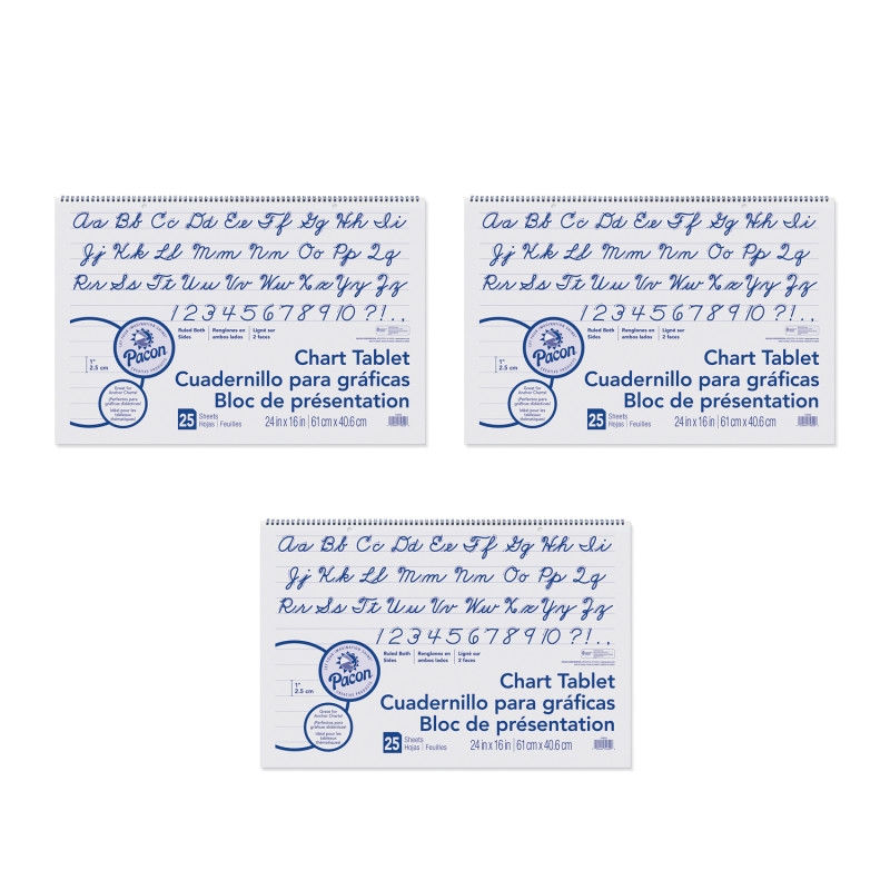 Chart Tablet, Cursive Cover, 1'' Ruled, 24'' x 16'', 25 Sheets Per Tablet, 3 Tablets