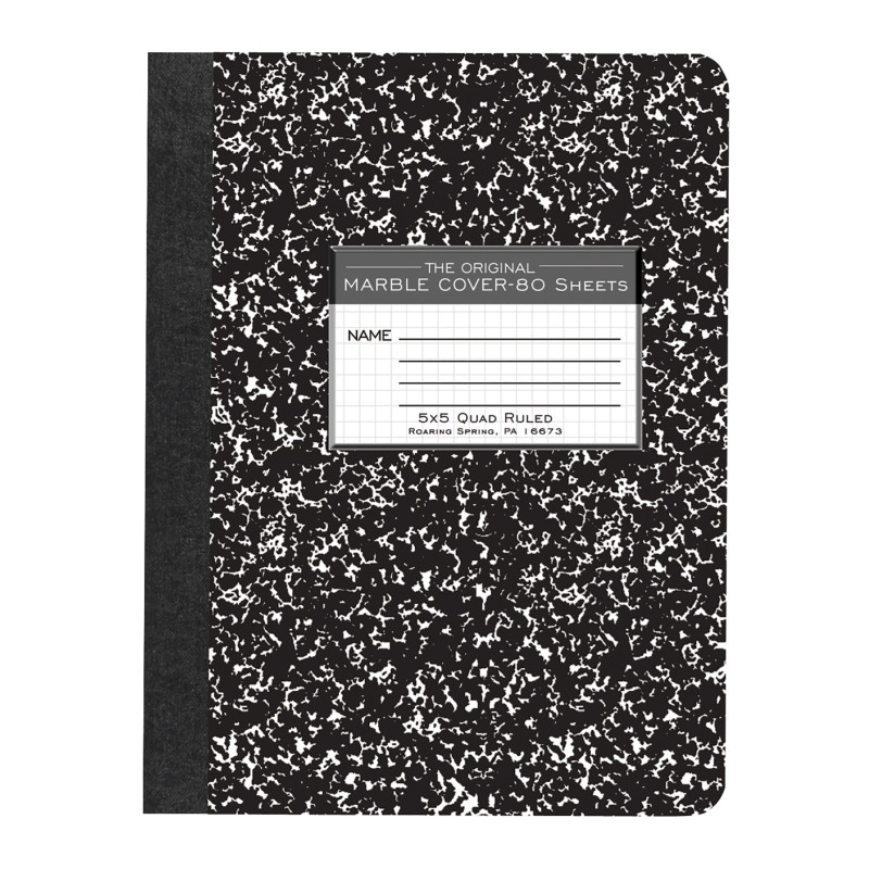 Composition Book, 5x5 Graph, 80 Sheets, .75'' x .5'', Black Marble