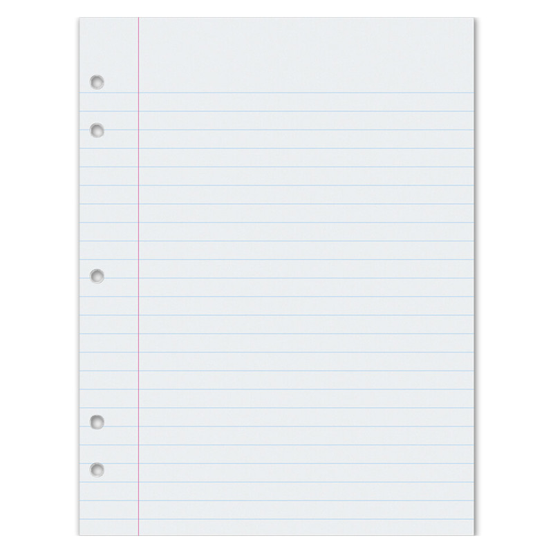 Composition Paper, White, 5-Hole Punched, Red Margin, 3/8'' Ruled, 8'' x 10-1/2'', 500 Sheets