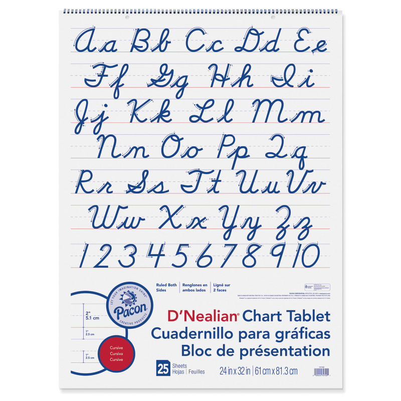 D'Nealian Chart Tablet, Cursive Cover, 2'' Ruled, 24'' x 32'', 25 Sheets