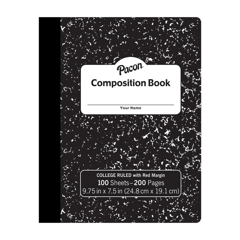Composition Book, Black Marble, 9/32'' Ruled w/ Margin, 9-3/4'' x 7-1/2'', 100 Sheets