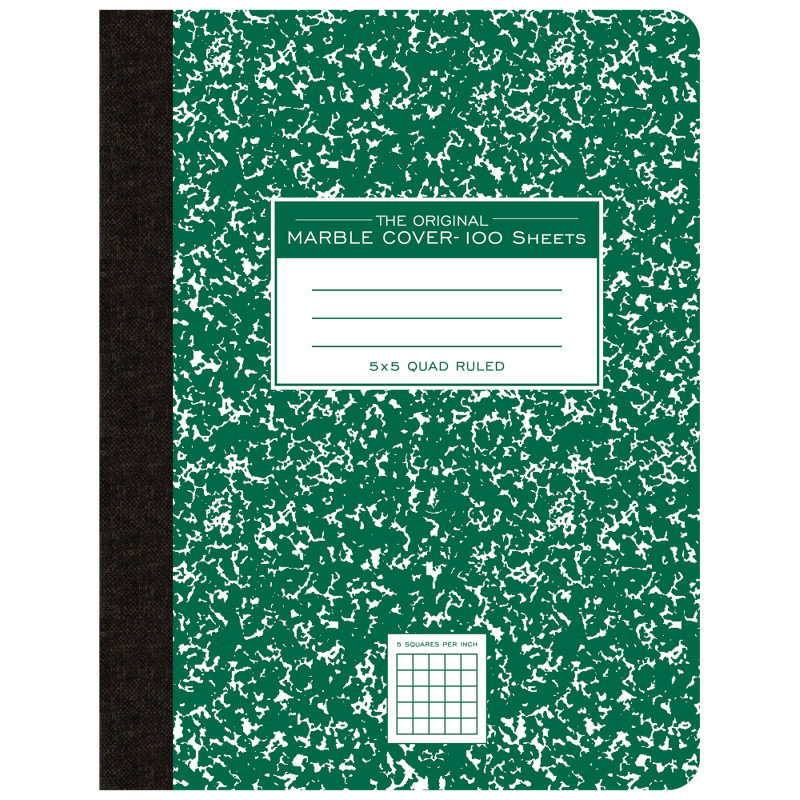 Composition Book, 5x5 Graph, 100 Sheets, .75'' x .5'', Green Marble