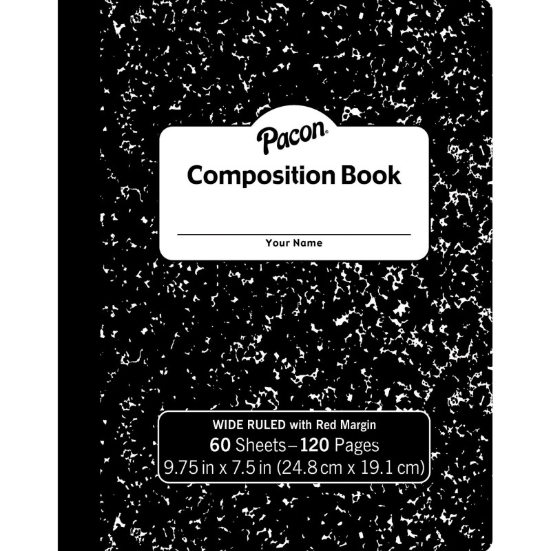 Composition Book, Black Marble, 3/8'' Ruled w/Margin, 9-3/4'' x 7-1/2'', 60 Sheets