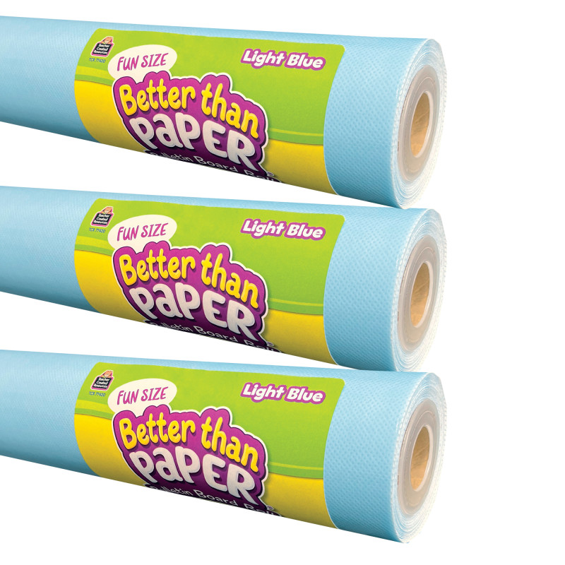 Fun Size Better Than Paper Bulletin Board Roll, 18'' x 12', Light Blue, Pack of 3