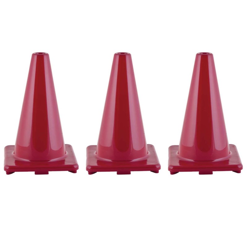 Hi-Visibility Flexible Vinyl Cone, 12'', Red, Pack of 3