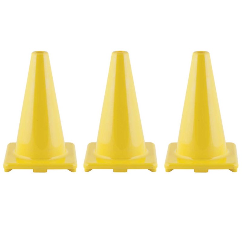 Hi-Visibility Flexible Vinyl Cone, 12'', Yellow, Pack of 3
