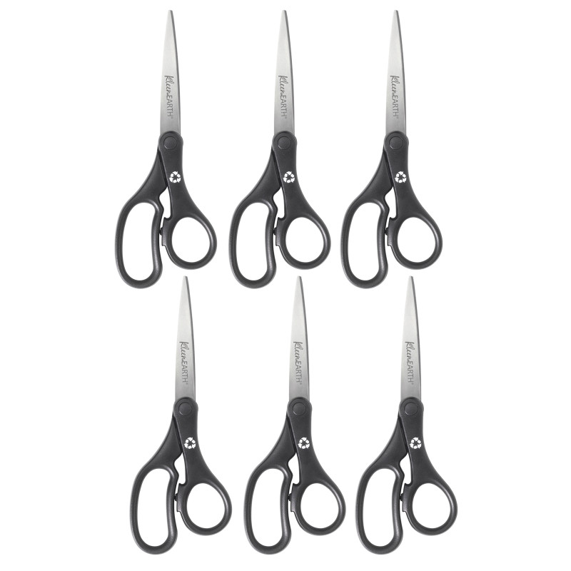 KleenEarth Basic 8'' Scissors, Straight, Black, Pack of 6