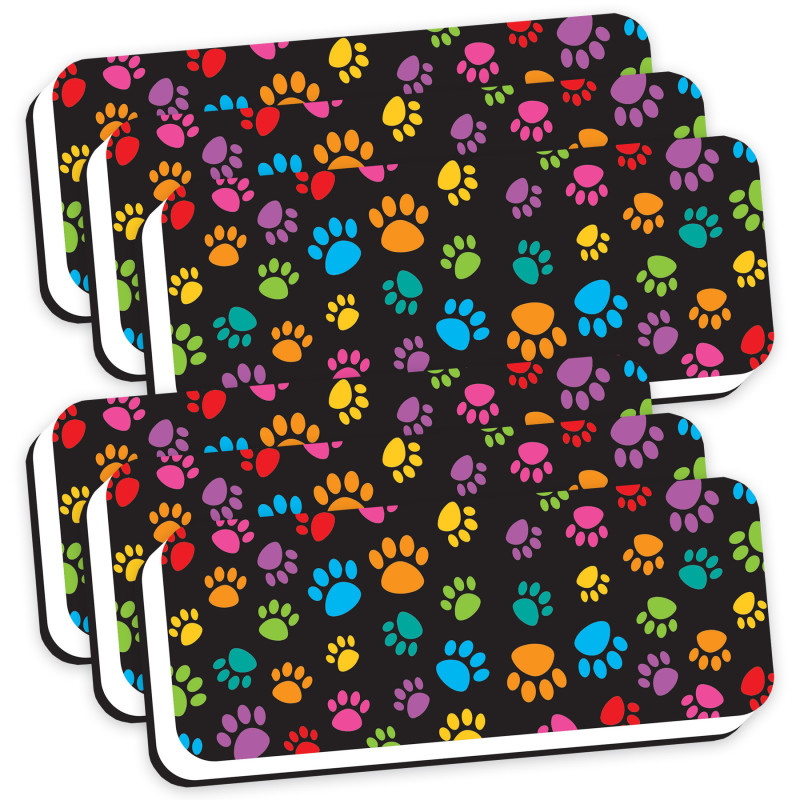 Magnetic Whiteboard Eraser, Colorful Assorted Paw Pattern, 2'' x 5'', Pack of 6