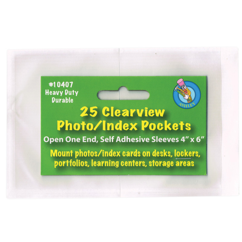Clear View Self-Adhesive Photo/Index Card Pocket 4'' x 6'', Pack of 25