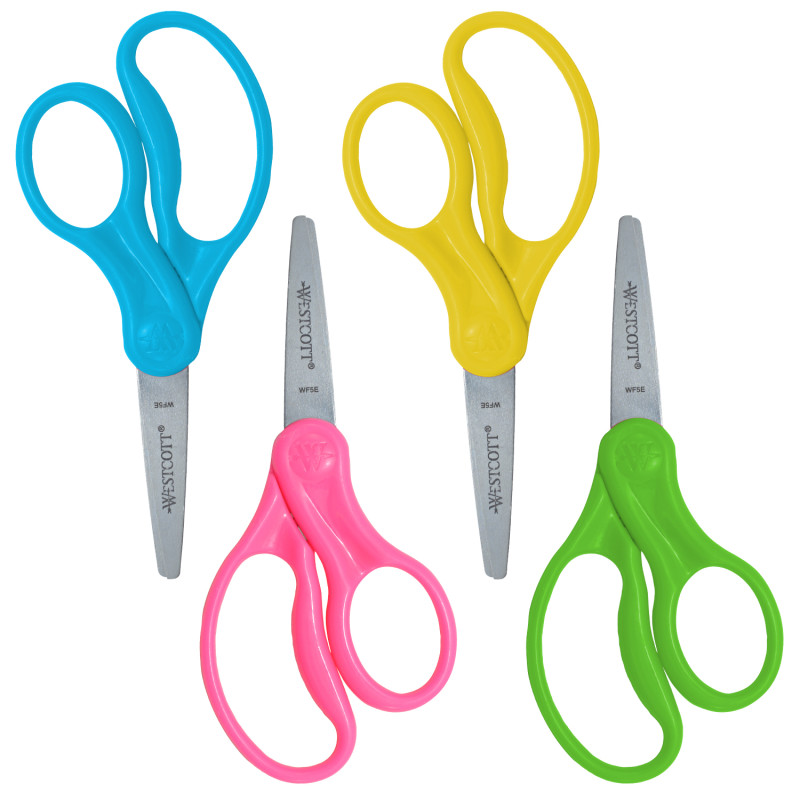 5'' Hard Handle Kids Scissors, Pointed, Assorted Colors, Pack of 2 (No Color Choice)