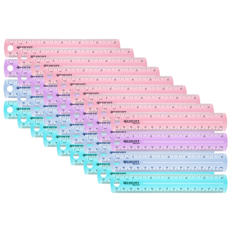 6'' Plastic Ruler, Assorted Colors, Pack of 36