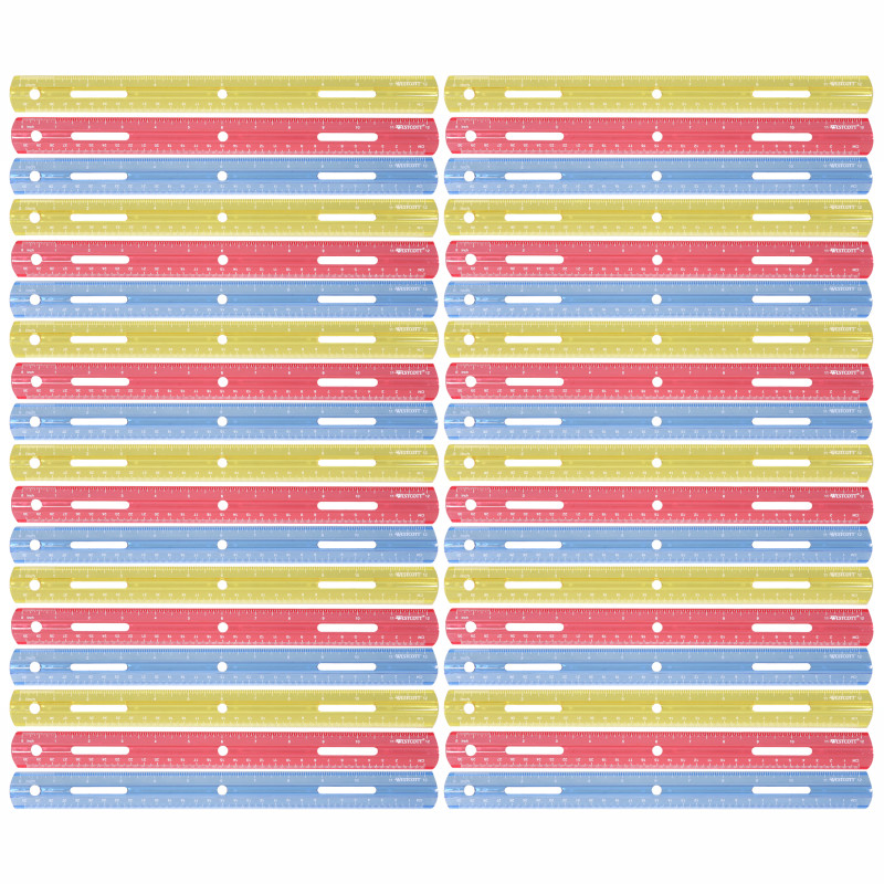 12'' Plastic Ruler, Assorted Colors, Pack of 36