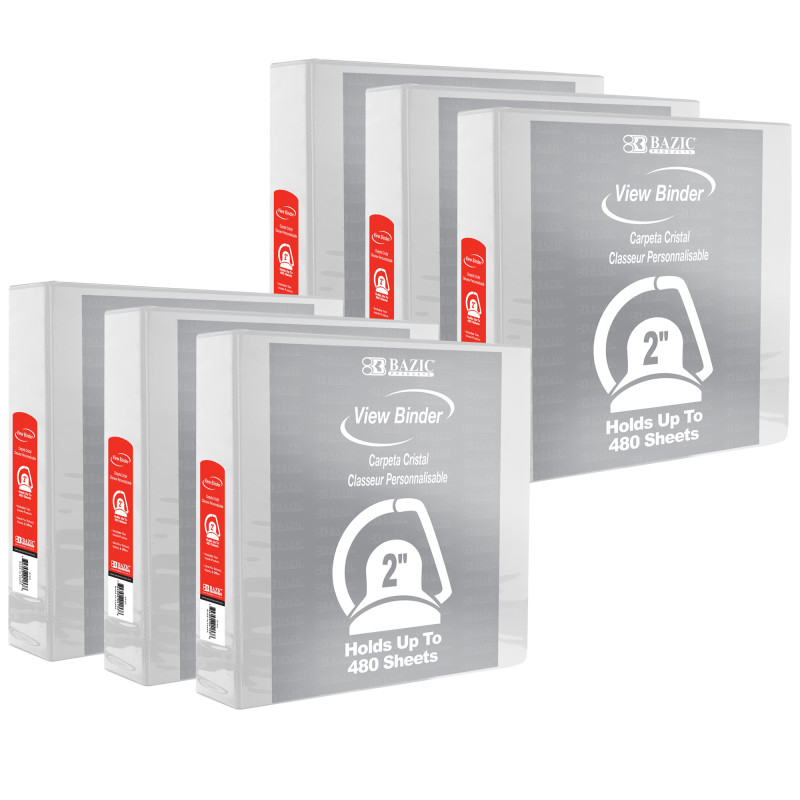 Slant D Ring View Binder with 2 Pockets, 2'', White, Pack of 6