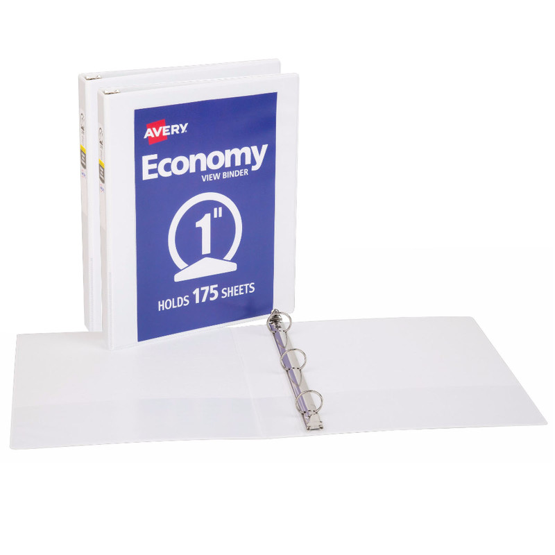 Economy View Binder, 1'' Round Rings, 175-Sheet Capacity, White, Pack of 2