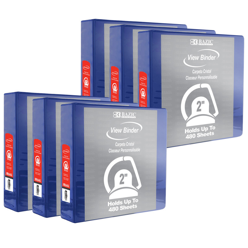 Slant D Ring View Binder with 2 Pockets, 2'', Blue, Pack of 6