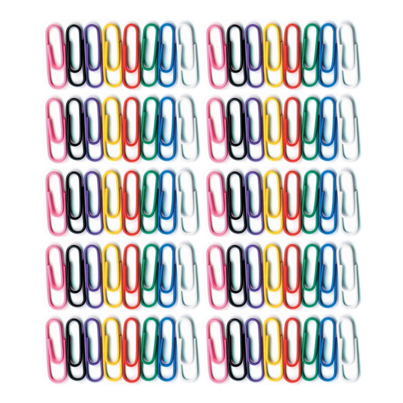 Vinyl-Coated Paper Clips, N. Standard Size, 100 Per Pack, 10 Packs