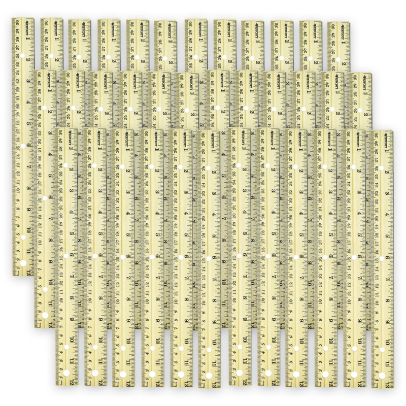 12'' Hole Punched Wood Ruler English and Metric With Metal Edge, Pack of 36